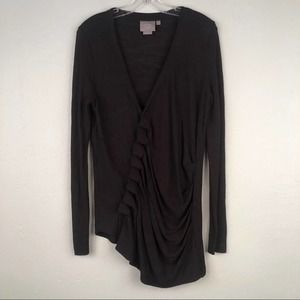 Vanessa Virginia Size Small Asymmetrical Cardigan Black Ruffle Button Thin EUC